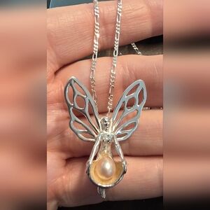 FAIRY AND CULTURED PEARL PENDANT W/ FIGUERO NECKLACE 24 IN 10.16 Gr 925